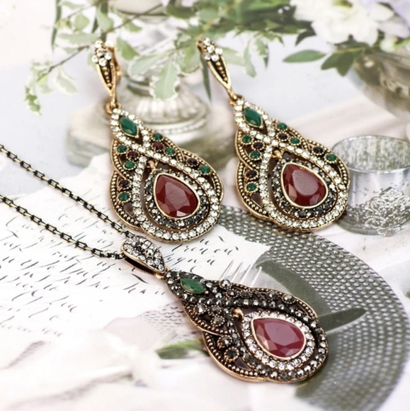 Turkish Vintage Looking Jewelry Set forWomen,NEW,2pc,Ethnic,Wedding,HandmadeGift - Picture 9 of 9